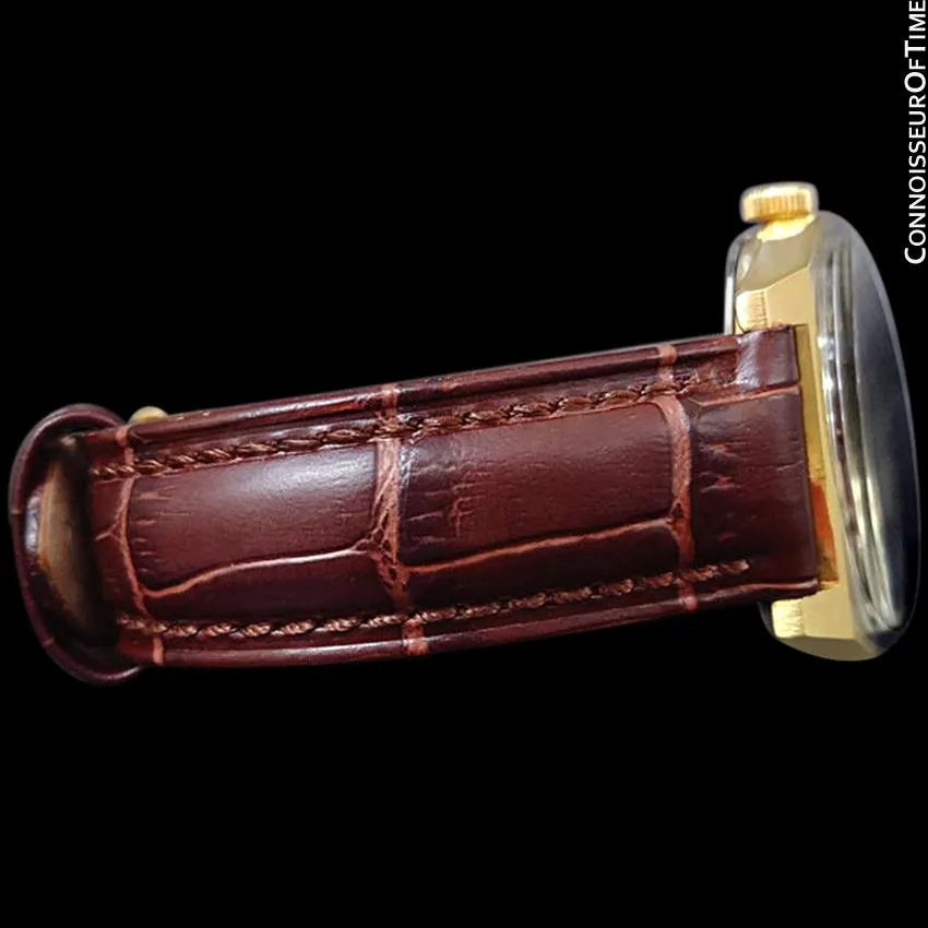 1973 Omega Geneve Vintage Mens Dress Watch with Red Vignette Dial & Date - 18K Gold Plated & Stainless Steel