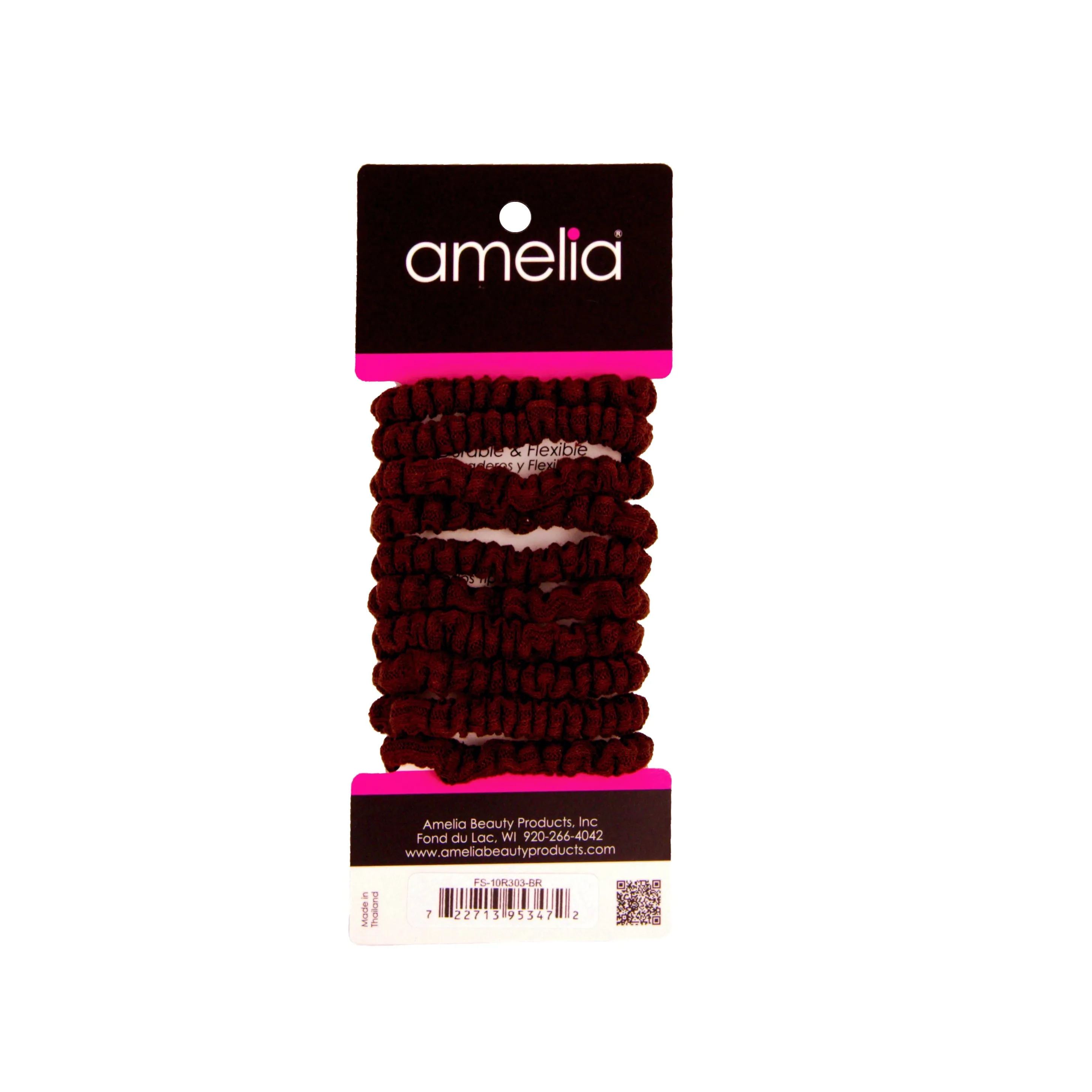 Amelia Beauty, Brown Ribbed Scrunchies, 2.25in Diameter, Gentle on Hair, Strong Hold, No Snag, No Dents or Creases. 10 Pack