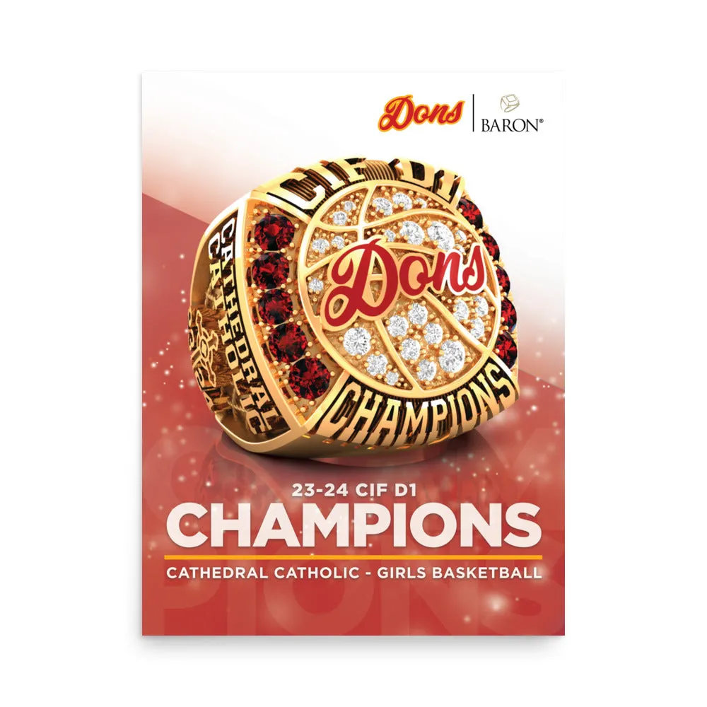 Cathedral Catholic Girls Basketball 2024 Championship Poster
