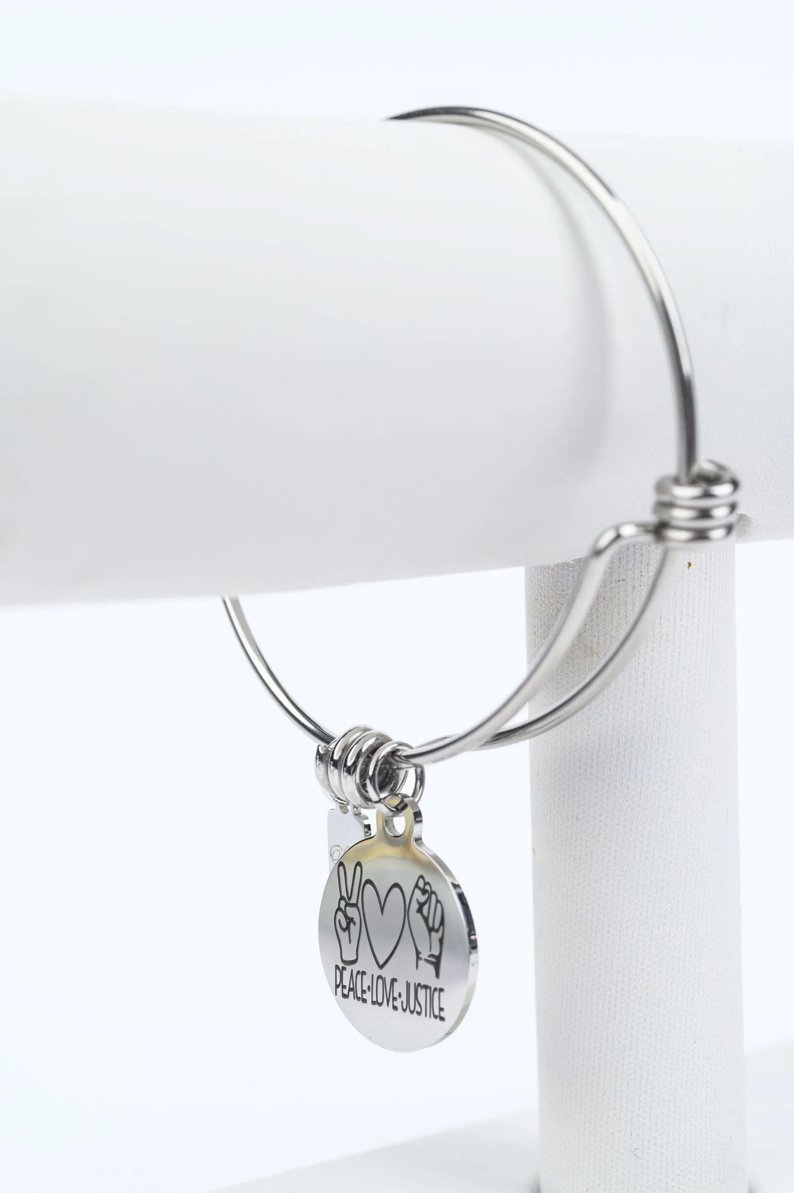 ME™ Word. Peace Love Justice Silvertone Bangle