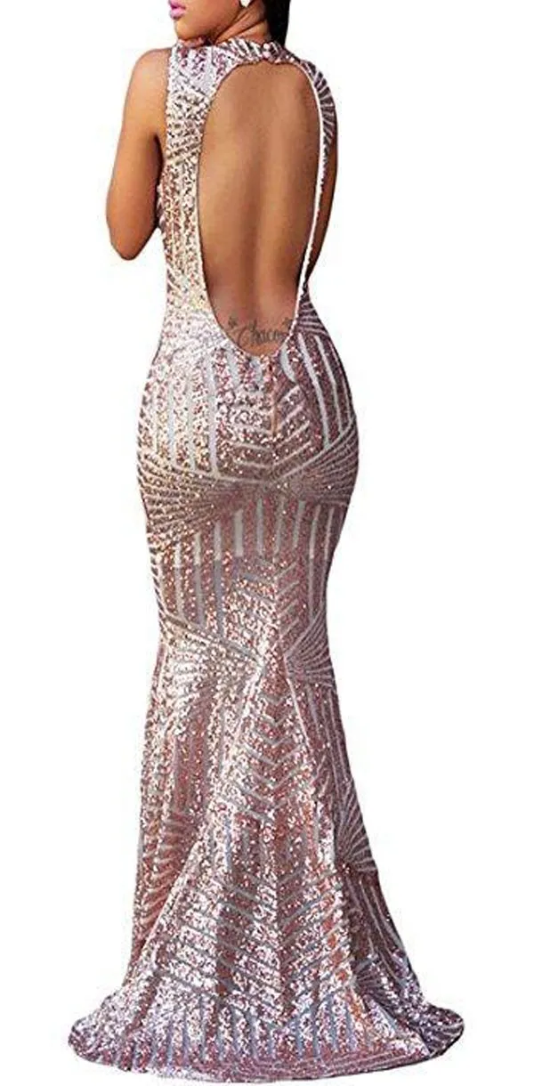 Pink Open Back Sequin Sparkly Mermaid Sexy Long Prom Dresses, PD0609
