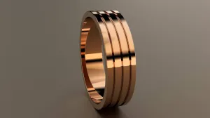 Polished Rose Gold 6mm Triple Groove Wedding Band