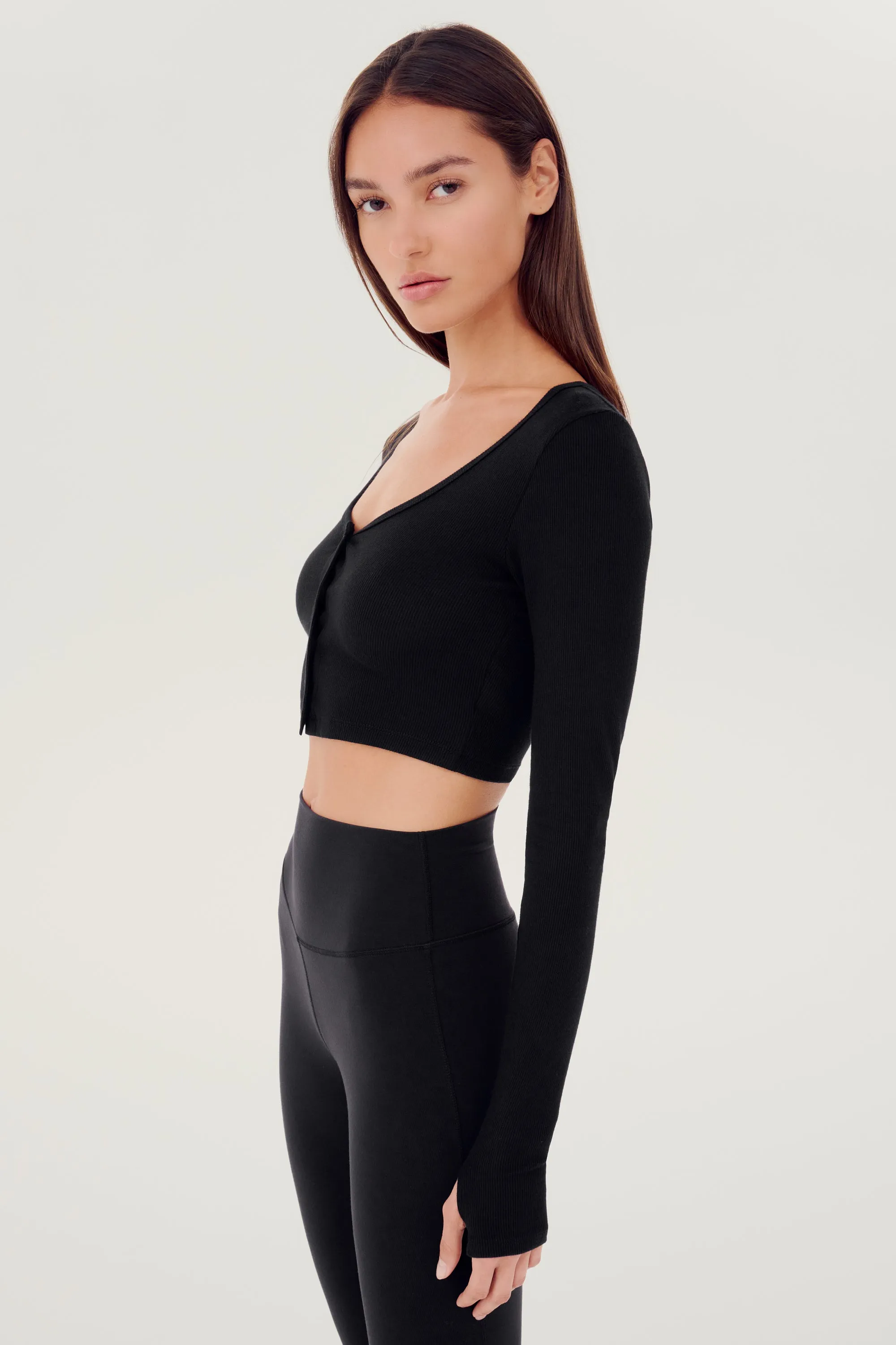 Rene Rib Crop Cardigan - Black
