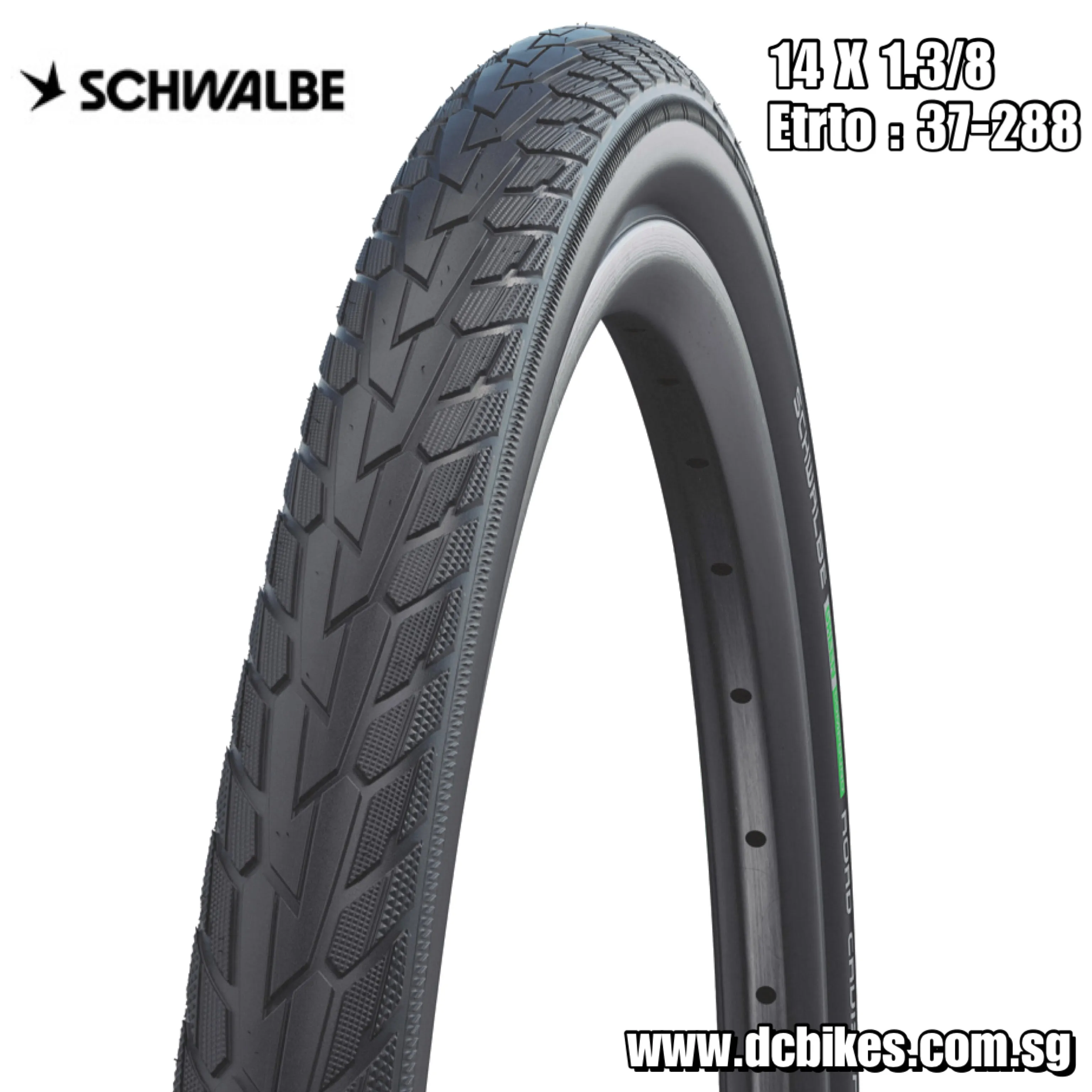 Schwalbe 14 X 1.3/8 Road Cruiser Wire Bead Tire - Active | Green Compound | K-Guard Black Bicycle Urban Wired Tire Etrto: 37-288 (1 Tyre)