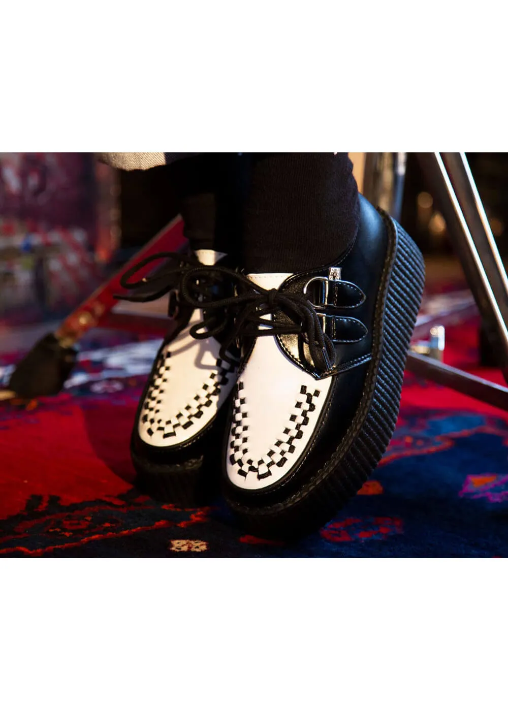 T.U.K Viva Hi Sole Leather Creepers Black White