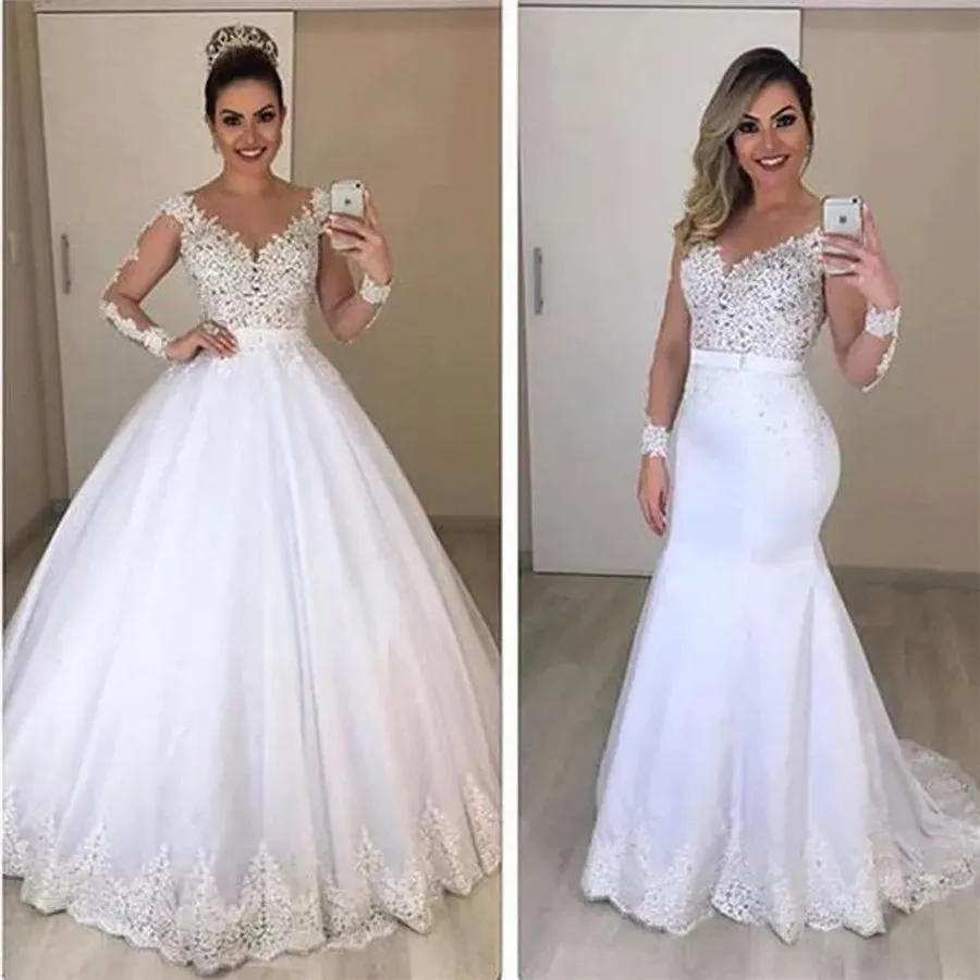 Wedding Dresses See Through Back Custom Two Pieces Bridal Gowns